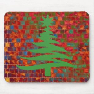 Modern Christmas Tree Stencil Print Green Mouse Pad