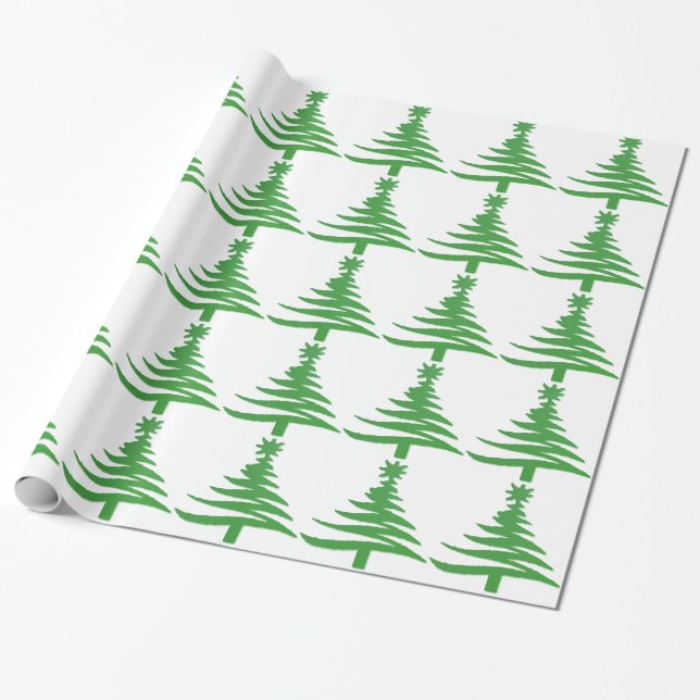 Modern Christmas Tree Stencil Print Green Wrapping Paper (Unrolled)