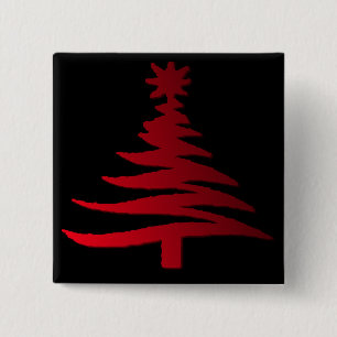 Modern Christmas Tree Stencil Print Red 2 Inch Square Button