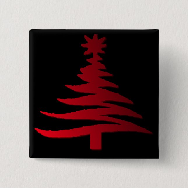 Modern Christmas Tree Stencil Print Red 2 Inch Square Button (Front)
