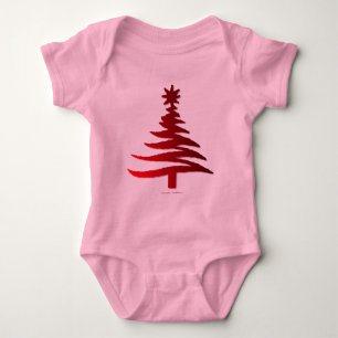 Modern Christmas Tree Stencil Print Red Baby Bodysuit