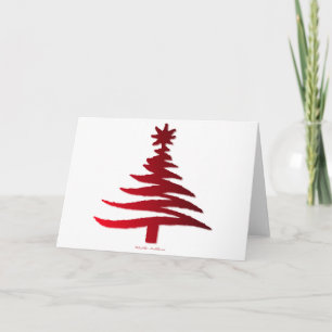 Modern Christmas Tree Stencil Print Red Holiday Card