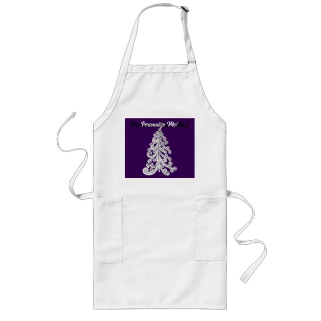 Modern Christmas Tree Swirl Doodle Style Long Apro Apron (Front)
