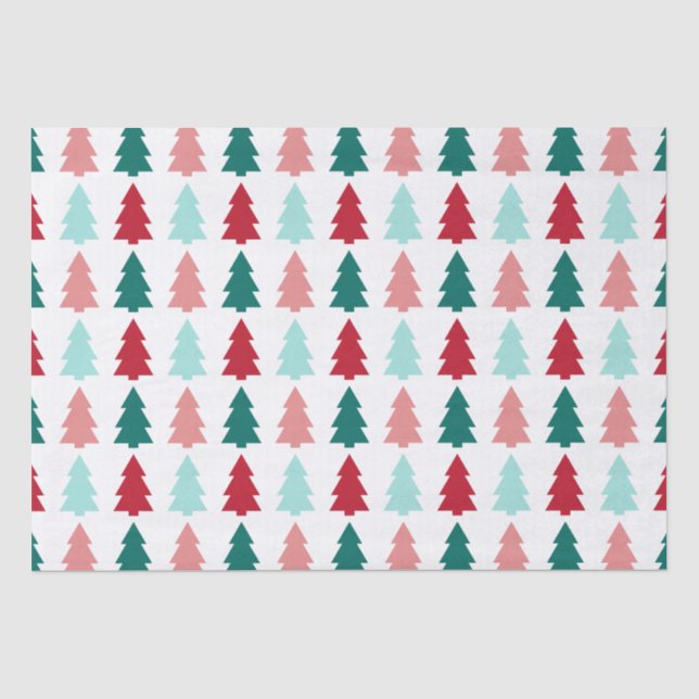 Modern Christmas Tree, Teal, Aqua, Red  Tissue Paper (Front)