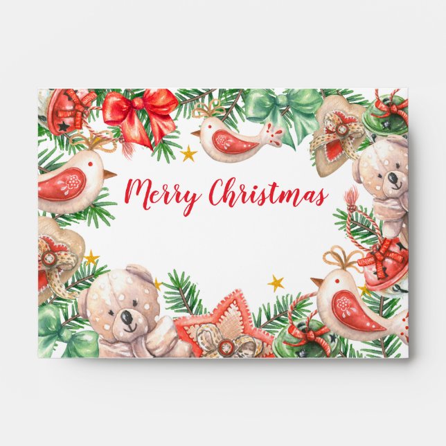 Modern Christmas Tree Teddy Bear Holiday Money Envelope (Front)