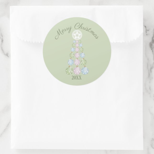 Modern Christmas Tree Three Pastel Colours Custom Classic Round Sticker (Bag)