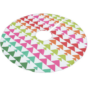 Modern Christmas Tree Triangle Pattern Green Pink Brushed Polyester Tree Skirt