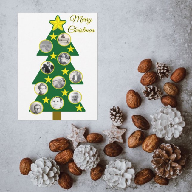 Modern Christmas Tree with Photo Ornaments  Card (Creator Uploaded)