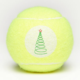Modern Christmas Tree with Red Star Holiday Tennis Balls