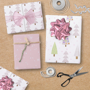 Modern Christmas Trees Blush Pink Pattern Trio Wrapping Paper Sheet