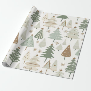 Modern Christmas Trees brown and green Wrapping Paper