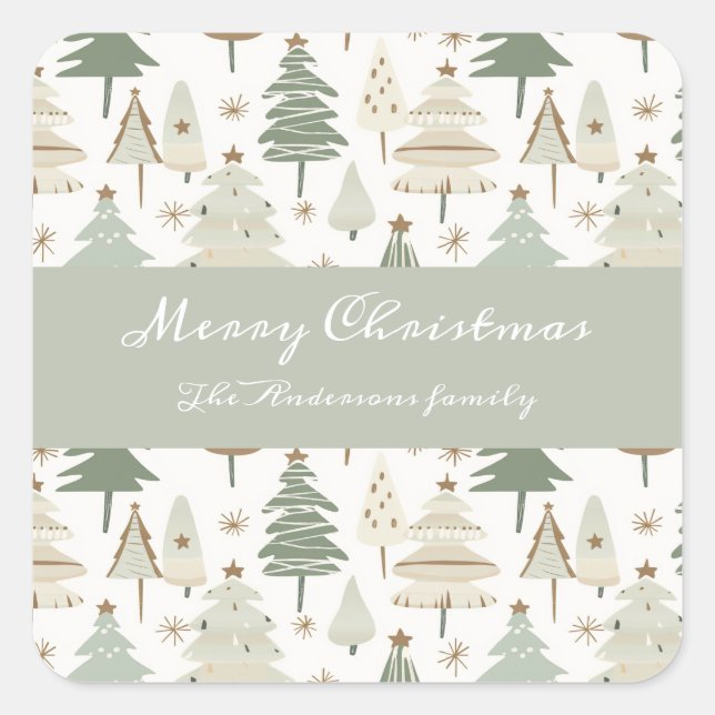 Modern Christmas Trees brown pattern Square Sticker (Front)