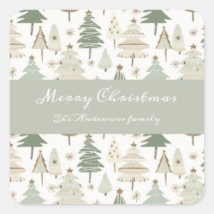Modern Christmas Trees brown pattern Square Sticker