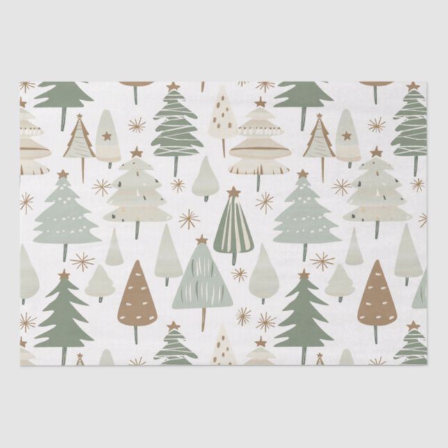Modern Christmas Trees brown pattern Tissue Paper (Front)