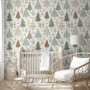 Modern Christmas Trees brown pattern Wallpaper