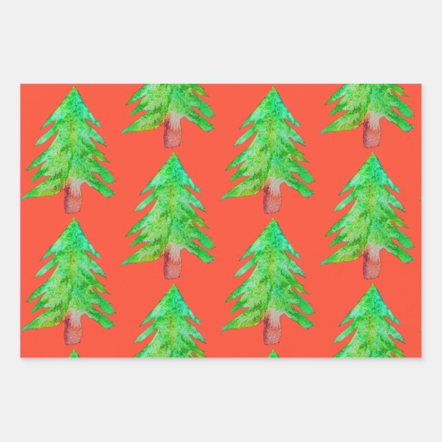 Modern Christmas trees colourful art design Wrapping Paper Sheet (Front)