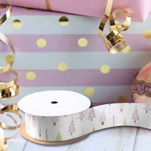 Modern Christmas Trees Dusty Rose Pink Satin Ribbon