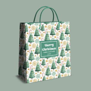 Modern Christmas trees gift bag custom name tag