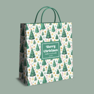 Modern Christmas trees gift bag red green gold 