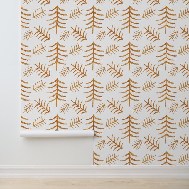 Modern Christmas Trees Gold On White  Wallpaper (Application)