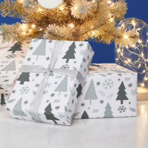 Modern Christmas Trees Gray Wrapping Paper