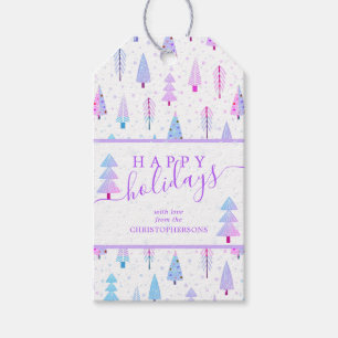 Modern Christmas Trees HAPPY HOLIDAYS Script Gift Tags