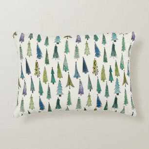 Modern Christmas Trees Illustrated Pattern Accent Pillow