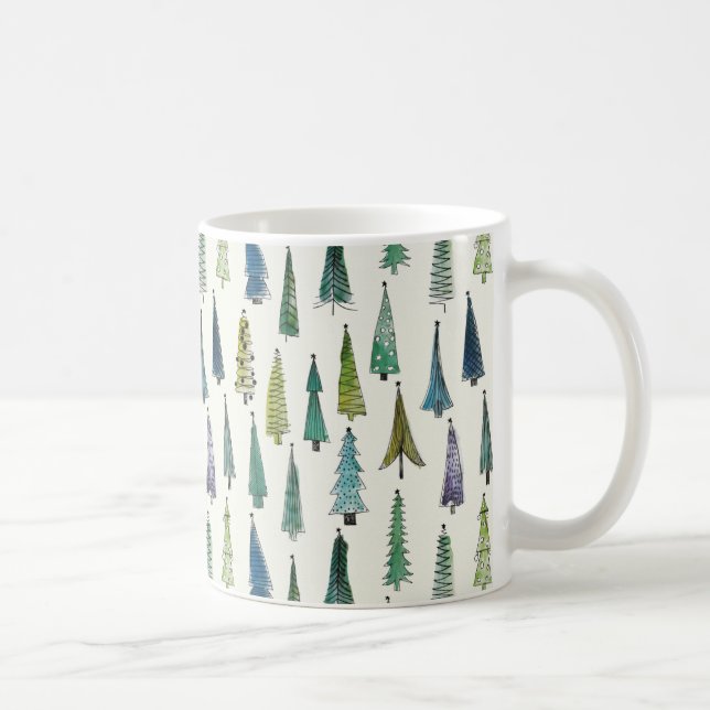 Modern Christmas Trees Illustrated Pattern Coffee Mug (Right)