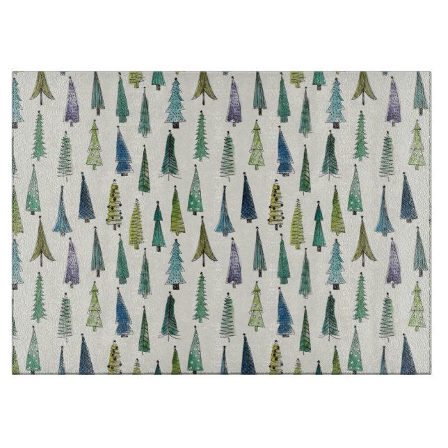 Modern Christmas Trees Illustrated Pattern Cutting Board (Front)