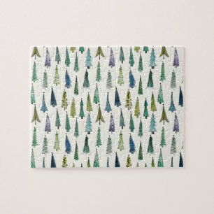 Modern Christmas Trees Illustrated Pattern Jigsaw Puzzle