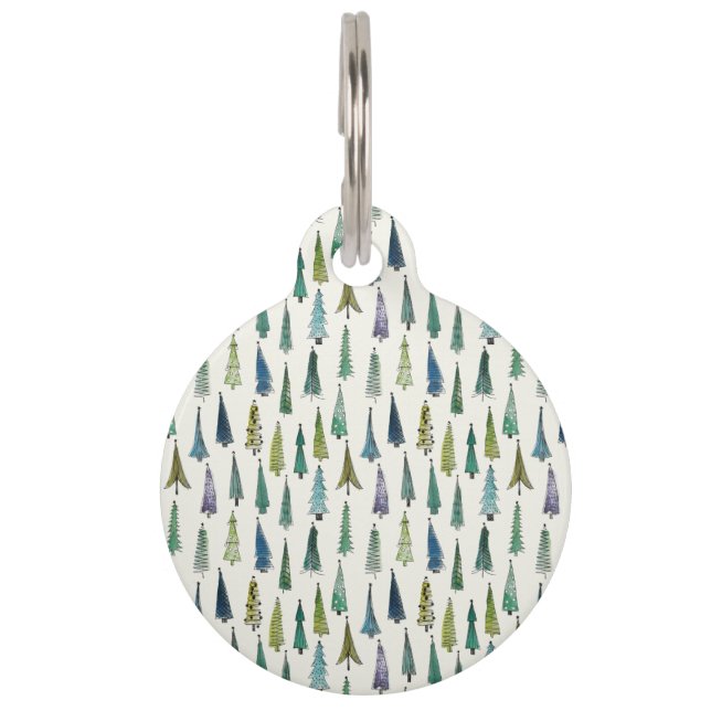 Modern Christmas Trees Illustrated Pattern Pet Tag (Front)