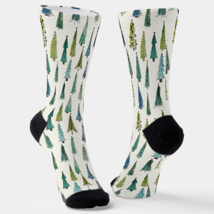 Modern Christmas Trees Illustrated Pattern Socks
