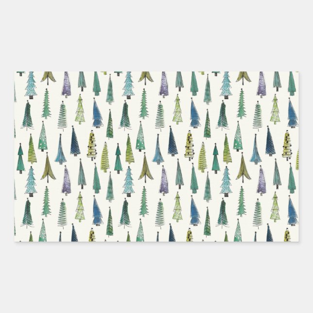 Modern Christmas Trees Illustrated Pattern Sticker (Front)