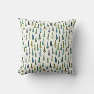 Modern Christmas Trees Illustrated Pattern Throw Pillow