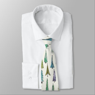 Modern Christmas Trees Illustrated Pattern Tie