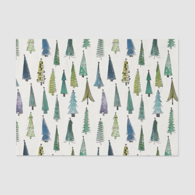 Modern Christmas Trees Illustrated Pattern Tissue Paper (Front)