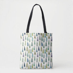 Modern Christmas Trees Illustrated Pattern Tote Bag