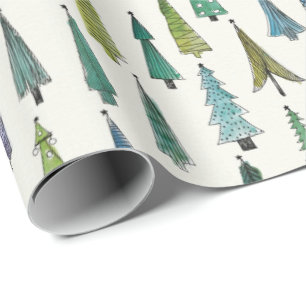 Modern Christmas Trees Illustrated Pattern Wrapping Paper