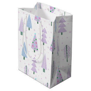Modern Christmas Trees Lavender Abstract Pattern Medium Gift Bag