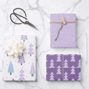 Modern Christmas Trees Lavender Pattern Wrapping Paper Sheet