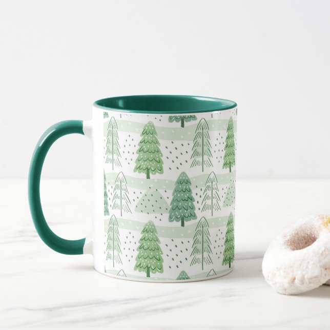 Modern Christmas Trees Pattern  Mug (With Donut)