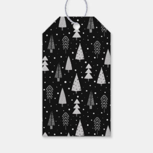 Modern Christmas Trees Pattern Silver Grey Black Gift Tags