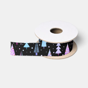 Modern Christmas Trees Purple Pink Black Pattern Satin Ribbon