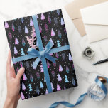 Modern Christmas Trees Purple Pink Black Wrapping Paper<br><div class="desc">Modern Christmas giftwrap featuring a pattern of abstract Christmas trees and winter forest trees in the snow in trendy multi-colour purple, pink and blue with a black background. ASSISTANCE: For help with design modification or personalization, colour change, transferring the design to another product or if you would like coordinating items,...</div>