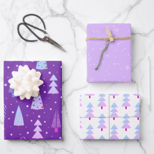 Modern Christmas Trees Purple Pink Pattern Wrapping Paper Sheet