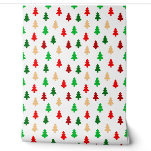 Modern Christmas Trees - Red Green and Gold Wallpaper