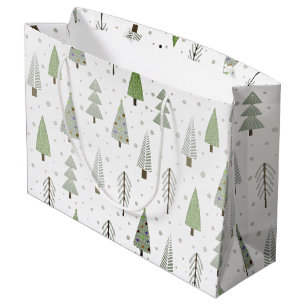 Modern Christmas Trees Sage Green Abstract Pattern Large Gift Bag