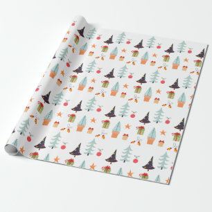 Modern Christmas Trees Sage Green Pattern Wrapping Paper