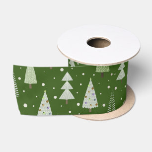 Modern Christmas Trees Sage Olive Green Pattern Sa Satin Ribbon