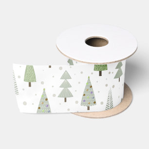 Modern Christmas Trees Sage Olive Green White Satin Ribbon